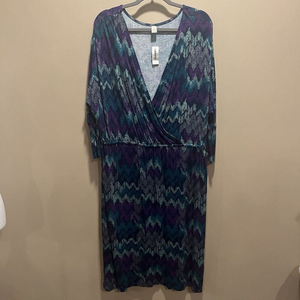 Old Navy Women's NWT Teal Purple Faux Wrap Dress XXL Midi Deep V-Neck Casual